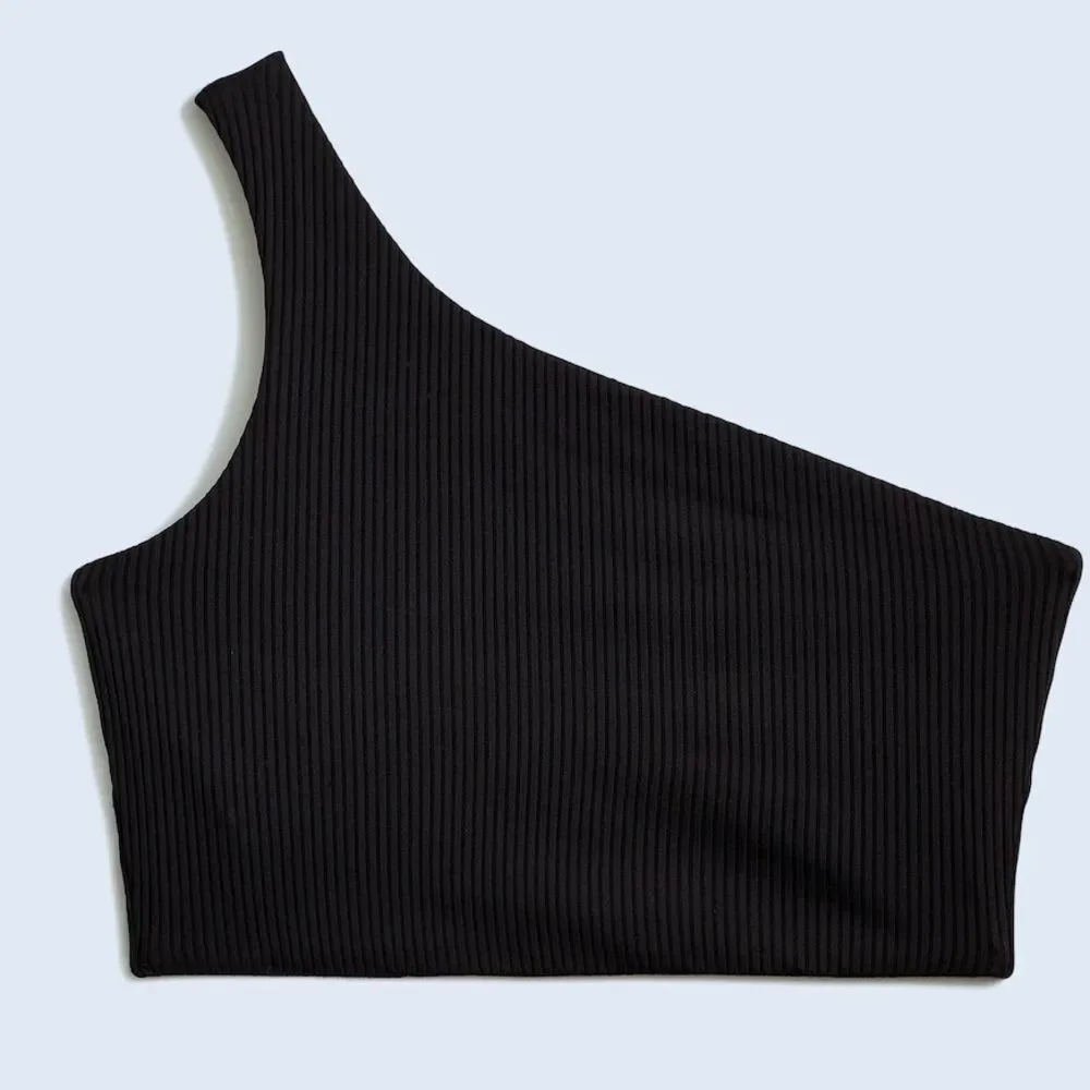 Madewell NWT Ribbed One-Shoulder Longline Bikini Top Size XS in Black